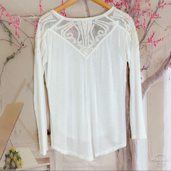 SOLD Free People White Sheer Panel Floral Blouse - Picture 4 of 8